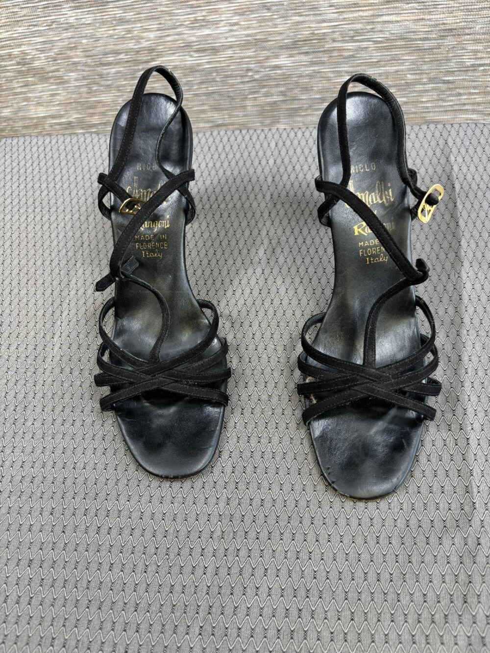 Amalfi by Rangoni Womens Strappy All Leather Italy Heels Shoes Size 8.5 S Black